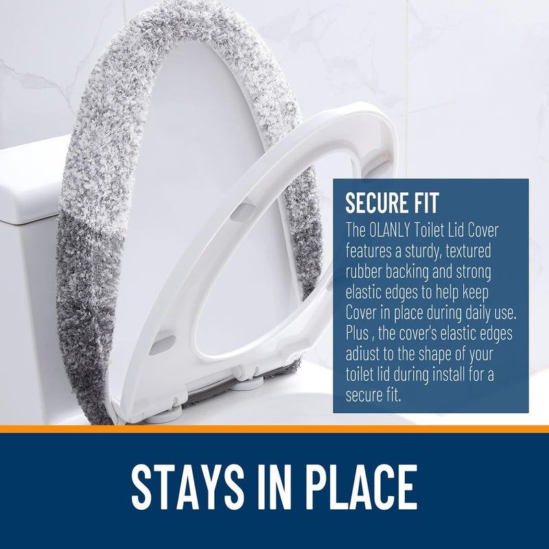 OLANLY Soft Microfiber Bathroom Toilet Lid Cover, Machine Washable Seat Covers, 17.5x15, Stays in Place Rubber Backing, Fits Most Round, Elongated and Oblong Lids, Accessories Decor, Gray - Image 4